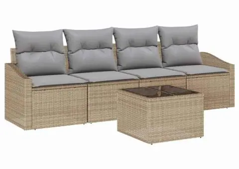 Set canapea de grădină cu perne Bej din ratan - 2/5