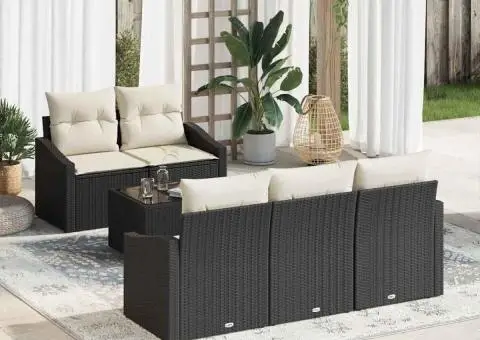 Set de canapea de grădină 6 piese cu perne Negru Ratan Poliester - 1/5