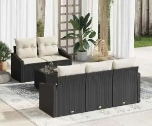 vidaXL Set de canapea de grădină 6 piese cu perne Negru Ratan Poliester