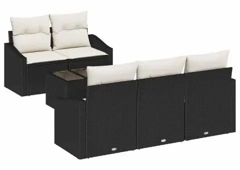 Set de canapea de grădină 6 piese cu perne Negru Ratan Poliester - 2/5