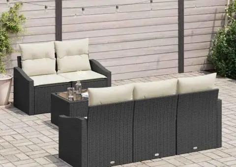 Set de canapea de grădină 6 piese cu perne Negru Ratan Poliester - 3/5