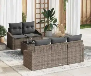 vidaXL Set de canapele cu 6 piese și perne Gri Ratan Poli