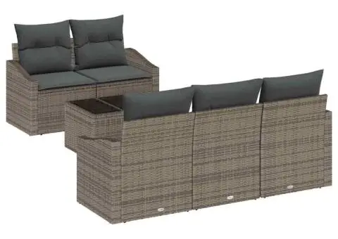 Set de canapele cu 6 piese și perne Gri Ratan Poli - 2/5