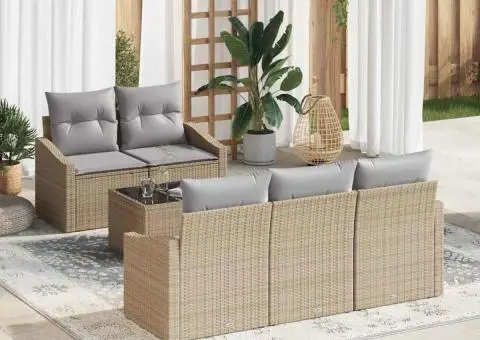 Set canapea 6 piese cu perne bej din ratan poli - 1/5