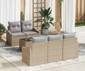 vidaXL Set canapea 6 piese cu perne bej din ratan poli