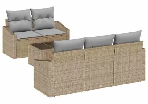 Set canapea 6 piese cu perne bej din ratan poli - 2/5