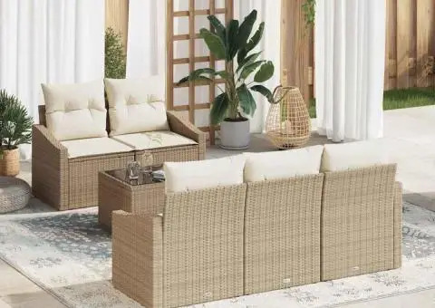 Set Canapea Grădină de 6 Piese cu Pernițe Bej Ratan Poly - 1/5