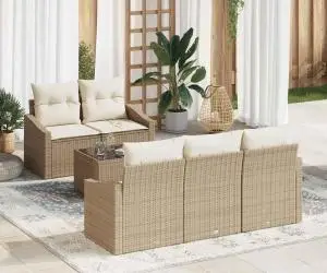vidaXL Set Canapea Grădină de 6 Piese cu Pernițe Bej Ratan Poly