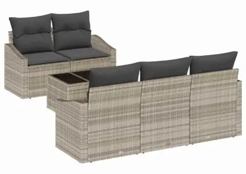 Set Canapea Grădină cu 6 Piese cu Perne Gri deschis din Ratan - 2/5