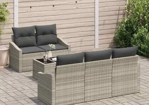 Set Canapea Grădină cu 6 Piese cu Perne Gri deschis din Ratan - 3/5