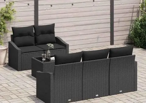 Set de canapea grădină cu 6 piese cu perne Negru Poliratan - 3/5