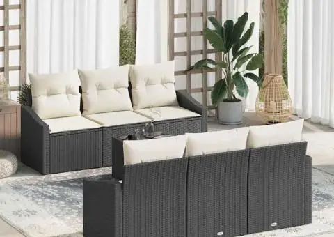 Set de Canapea de Grădină cu Perne Negru Poliratan - 1/5