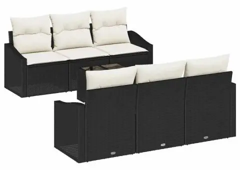 Set de Canapea de Grădină cu Perne Negru Poliratan - 2/5