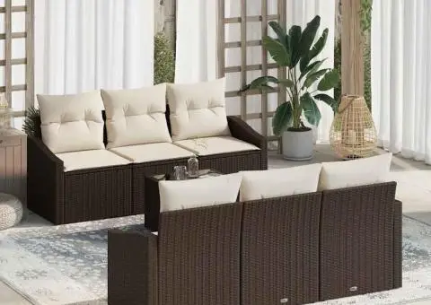 Set de canapea de grădină cu perne maro pol ratan - 1/5