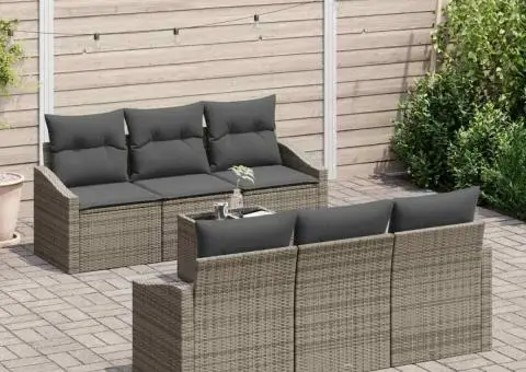 Set de canapea pentru grădină , 7 piese, cu perne, gri, ratan poli - 3/5