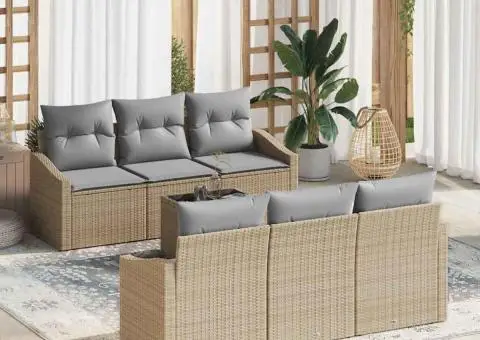 Set canapele grădină cu perne bej din ratan poliester - 1/5