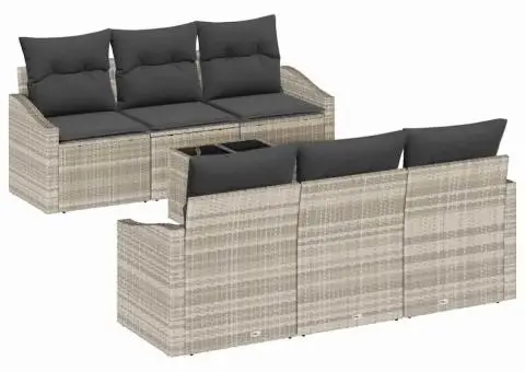 Set Canapea de Grădină cu Perne Gri Deschis Ratan Poli - 2/5