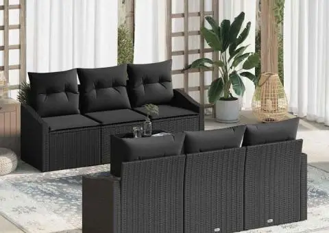 Set canapea grădină cu perne Negru Poliratan - 1/5