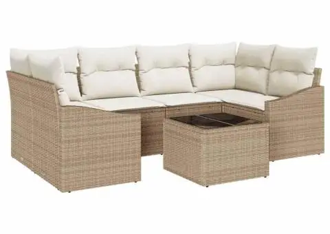 Set de canapea de grădină cu perne bej din ratan poli - 2/5