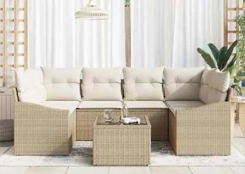 Set de canapea de grădină cu perne bej din ratan poli - 3/5