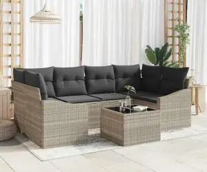 vidaXL Set de canapele de grădină cu perne Gri deschis Ratan poli