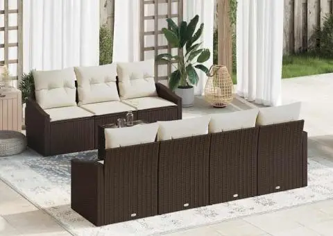 Set de canapea de grădină cu 8 piese și perne maro din ratan - 1/5