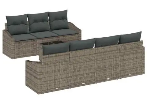 Set de canapea pentru grădină cu 8 piese și perne gri din ratan lucios - 2/5