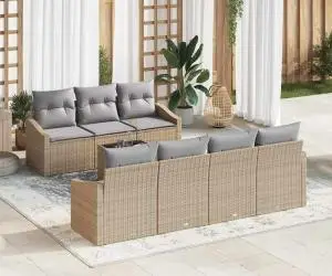 vidaXL Set Canapele Grădină 8 Piese cu Pernă Bej Rattan Poliester