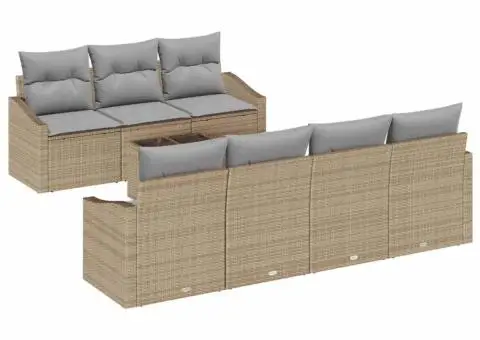 Set Canapele Grădină 8 Piese cu Pernă Bej Rattan Poliester - 2/5