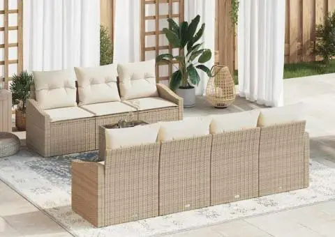 Set Canapea Grădină cu Pernițe Bej Poli Ratan - 1/5