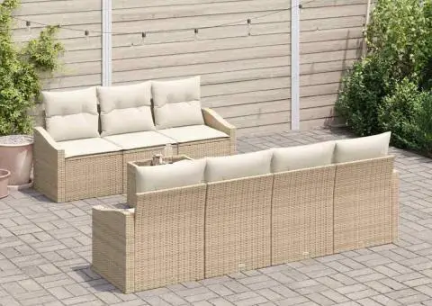 Set Canapea Grădină cu Pernițe Bej Poli Ratan - 3/5