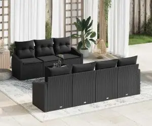 vidaXL Set de canapele pentru grădină cu perne 8 piese ratan sintetic negru