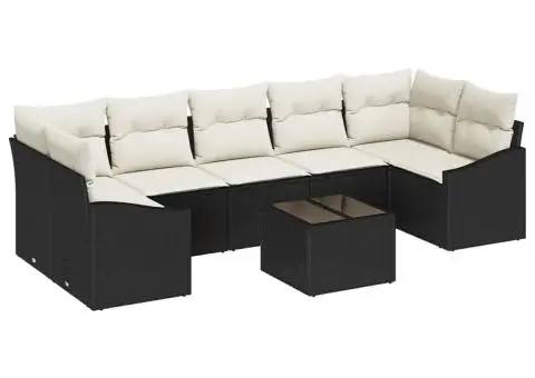 Set Canapea Grădină 8 Piese cu Perne Poliratan Negru - 2/5