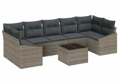 Set canapea grădină 8 piese cu perne gri din ratan poliesteric - 2/5