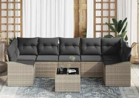 Set de Sofa de Grădină cu Perne Gri Deschis Poliratan - 3/5