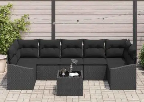 Set de Canapea Grădină cu 8 piese și Perne Negre din Poliratan - 3/5