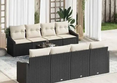 Set de Canapea de Grădină de 9 Piese cu Perne Negre Poliratan - 1/5