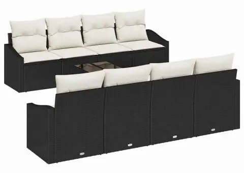 Set de Canapea de Grădină de 9 Piese cu Perne Negre Poliratan - 2/5