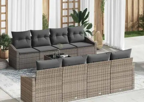 Set de Canapea de Grădină cu 9 Piese și Perne Gri din Poliratan - 1/5