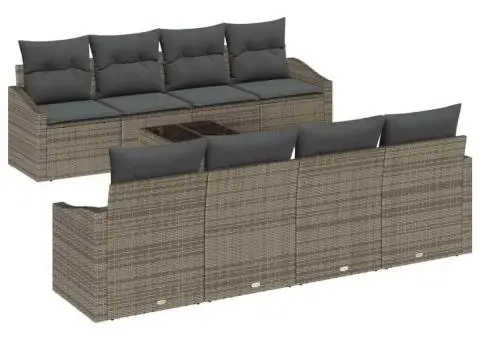 Set de Canapea de Grădină cu 9 Piese și Perne Gri din Poliratan - 2/5