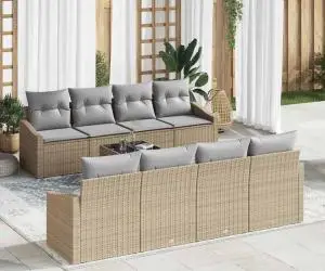Set de Canapea pentru Grădină de 9 piese cu perne Bej Ratan Poliester