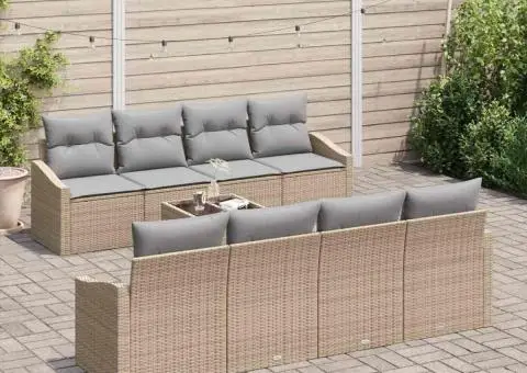 Set de Canapea pentru Grădină de 9 piese cu perne Bej Ratan Poliester - 3/5