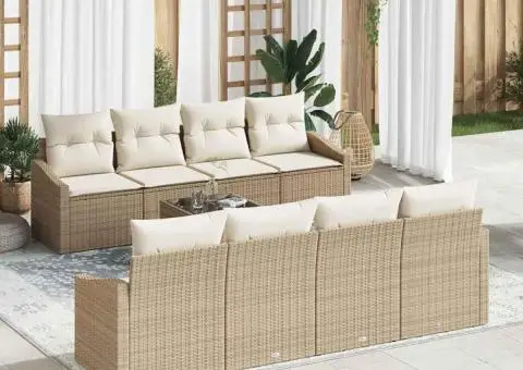 Set de canapea pentru grădină 9 piese cu perne Bej din ratan poli - 1/5