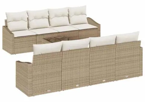 Set de canapea pentru grădină 9 piese cu perne Bej din ratan poli - 2/5