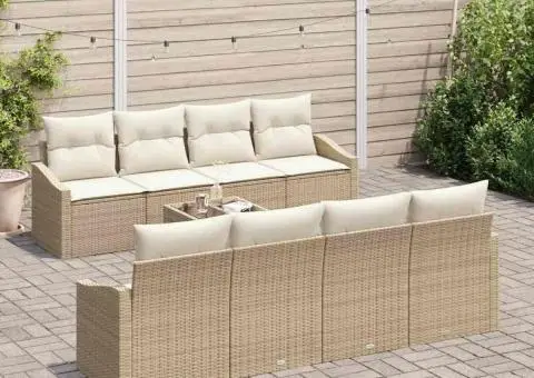 Set de canapea pentru grădină 9 piese cu perne Bej din ratan poli - 3/5