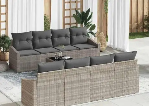Set canapea pentru grădină cu 9 piese și perne gri deschis din ratan poli - 1/5