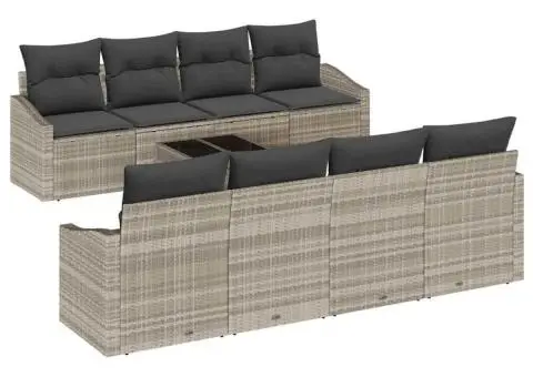 Set canapea pentru grădină cu 9 piese și perne gri deschis din ratan poli - 2/5