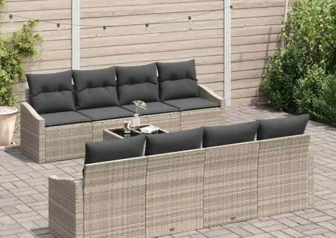 Set canapea pentru grădină cu 9 piese și perne gri deschis din ratan poli - 3/5