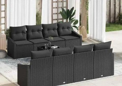 Set de Canapea de Grădină cu Perne Negru Poliratan - 1/5