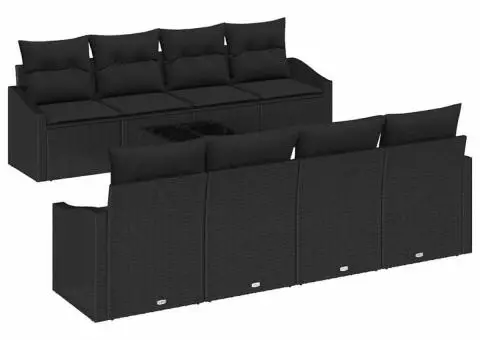 Set de Canapea de Grădină cu Perne Negru Poliratan - 2/5